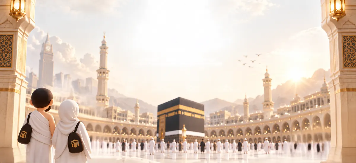 Pilgrims looking toward the Kaaba at sunrise